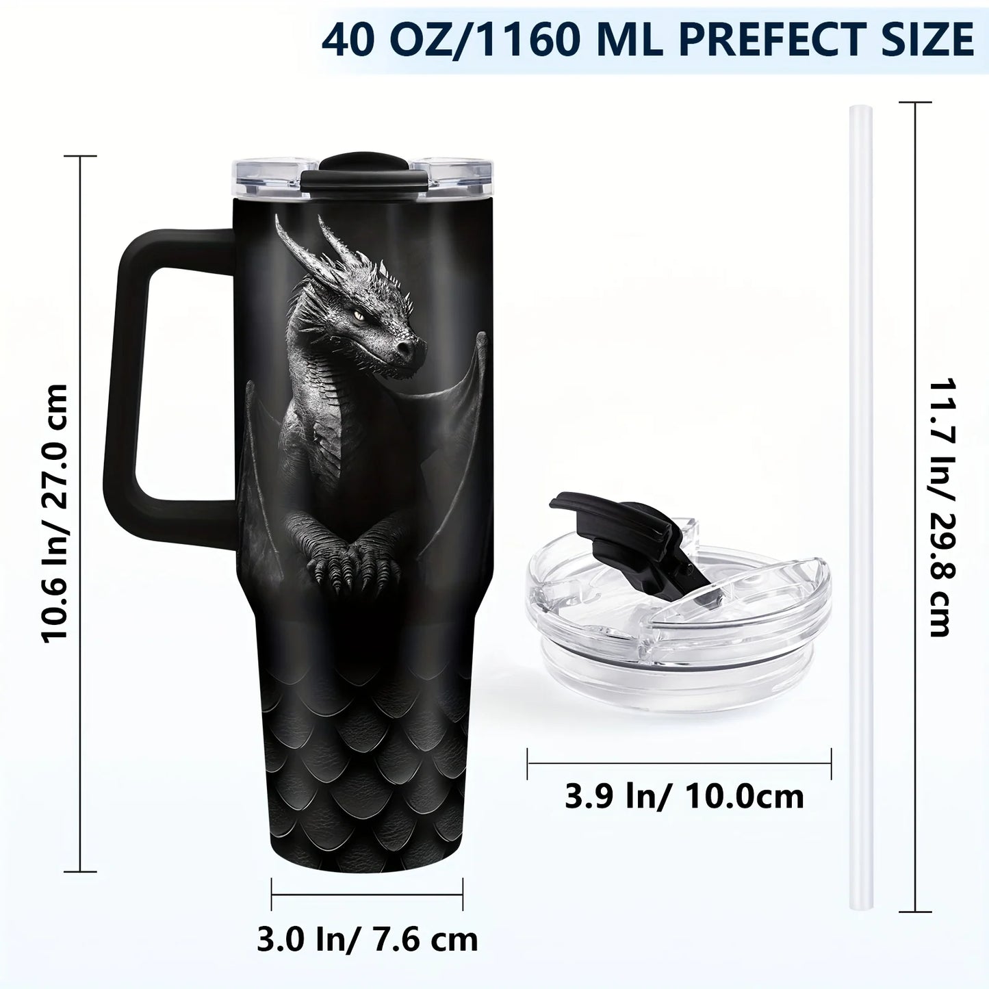 Leak-Proof Lid, Reusable Coffee Cup for Men, Women, Dragon Lovers - Birthday, Christmas, Father's Day Gifts, Outdoor Adventurers, Daily Hydration, Stylish Tumbler, Hand Wash Only, Holiday Presents