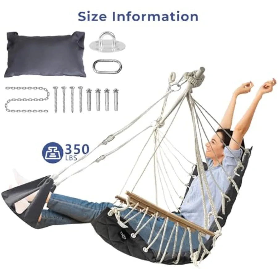 Patio Swing Chair with Adjustable Footrest and Headrest-Quilted FabricandSteel Spreader BarWooden Armrest for Porch/Garden;350l
