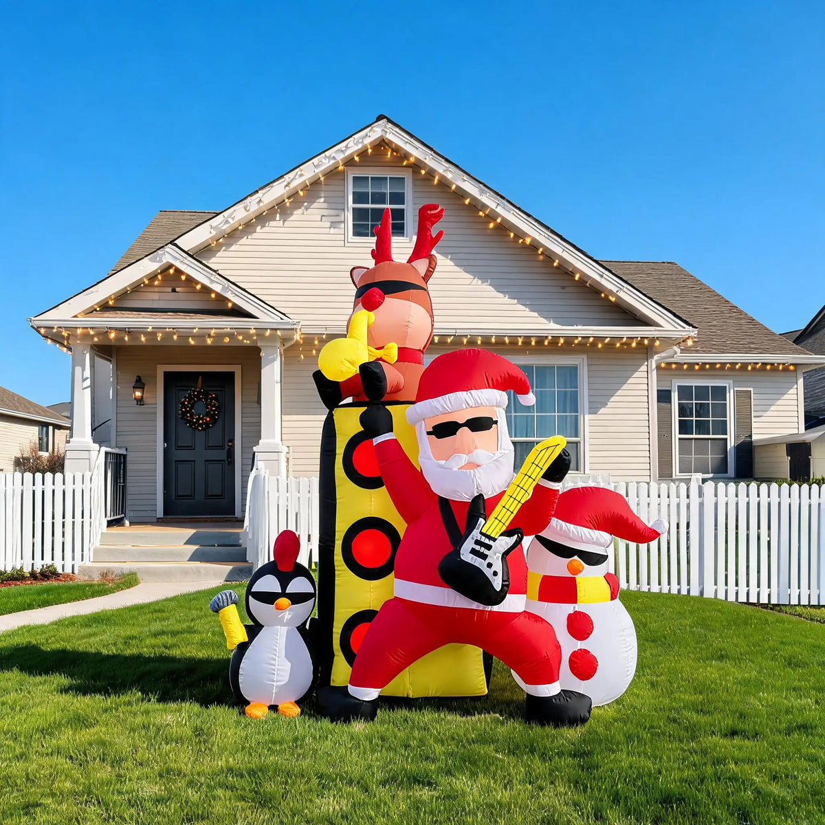 Christmas Inflatable Santa Musical Band Outdoor Garden Yard