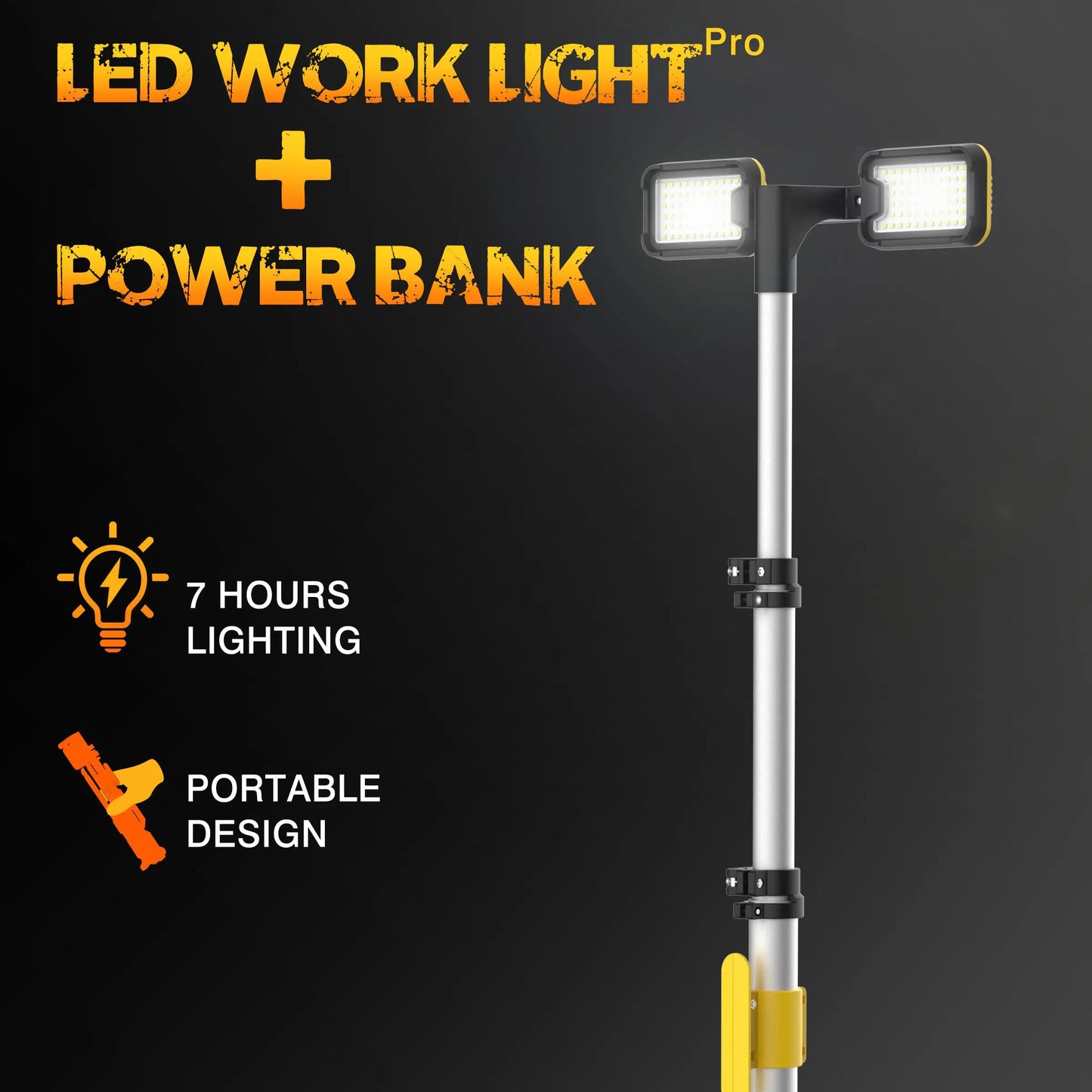 LED Work Light 80000LM Rechargeable Construction Light with Power Bank, Portable Outdoor Work Lamp with IP65 Waterproof, Tripod Compatible Flood Light for Garage Repair Emergency Camping