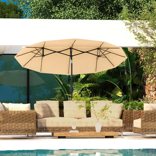 9.7' Double-Sided Patio Umbrella with 3 Air Vents, Tilt and Crank, Outdoor Umbrella, Brown