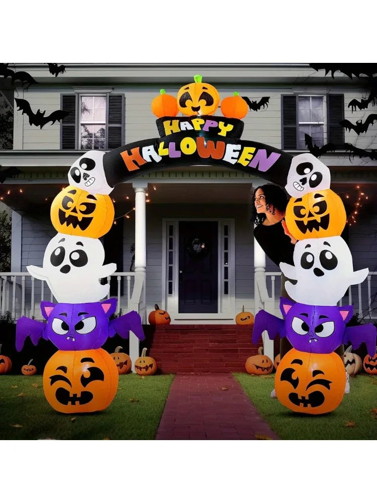 Halloween Inflatable Pumpkin Archway With LED Lights Outdoor Yard Decoration