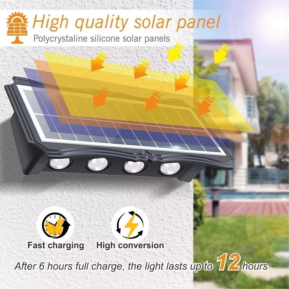 8/12LED Solar Wall Lamp Outdoor Warm Light Waterproof Up And Down Luminous Lighting Balcony Yard Garden Decoration Lights Exterior Wall