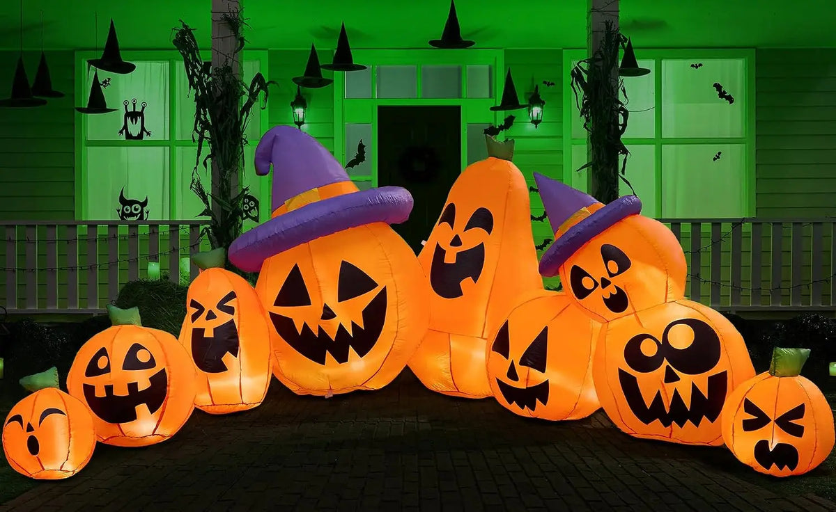 Halloween Inflatable Pumpkin With Witch Hat And LED Lights