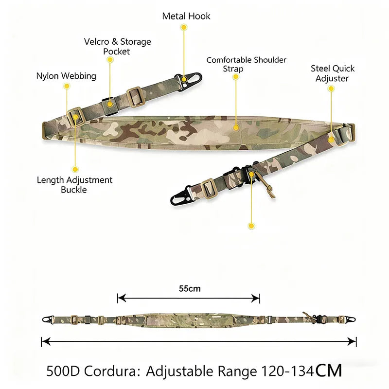 Tactical 2 Point Sling Strap 500D Nylon Adjustable Outdoor