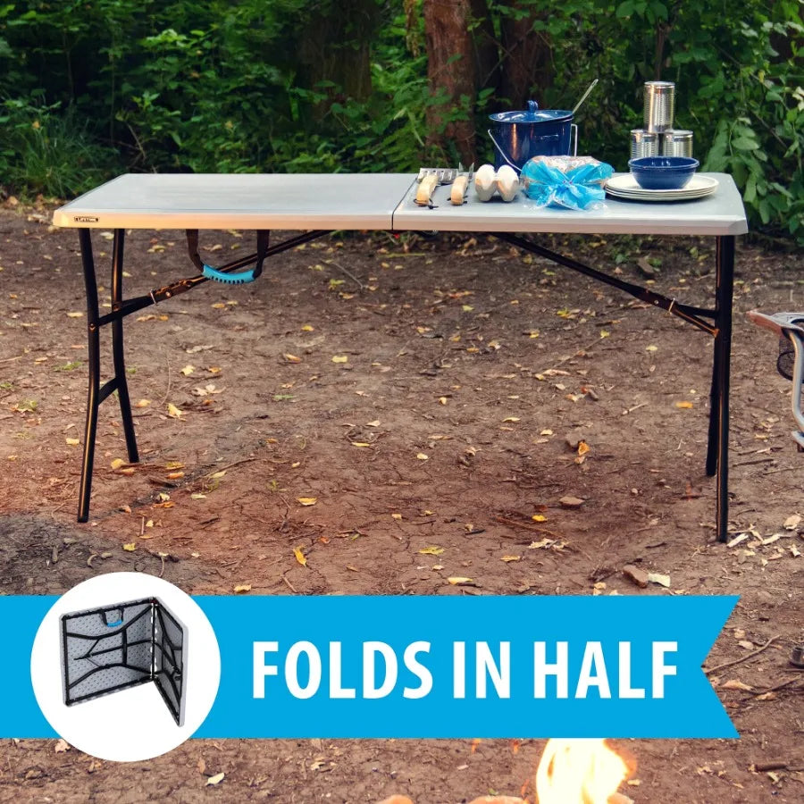 5-Foot Fold-in-Half Table Portable Indoor Outdoor Utility Table for Camping Events and Tailgating Gray