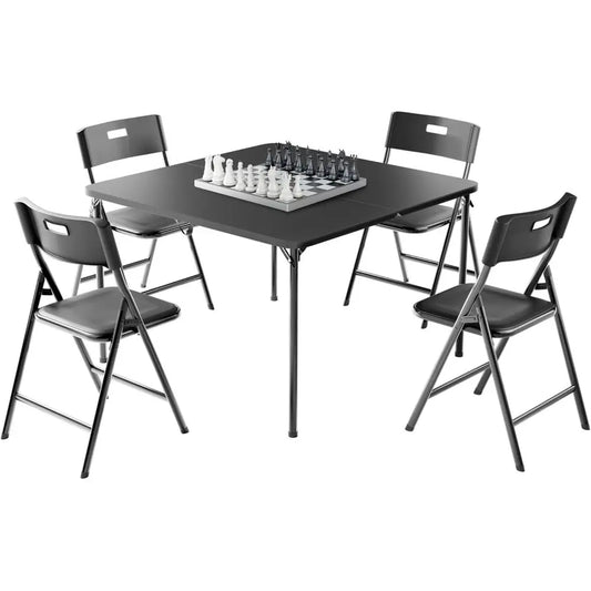 Portable Folding Card Table and Stackable Chairs Set, 34 Square Table with 330lbs Chairs, Ideal for Outdoors, Picnics, Parties,