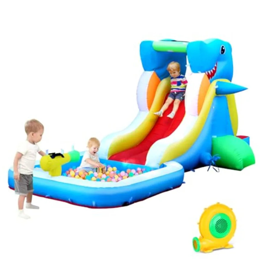 Iatable Water Slide, Bounce House for Backyard, Toddler Blow Up Bouncer with Air Blower, Splash Zone, Climbing Wall, Water Cann