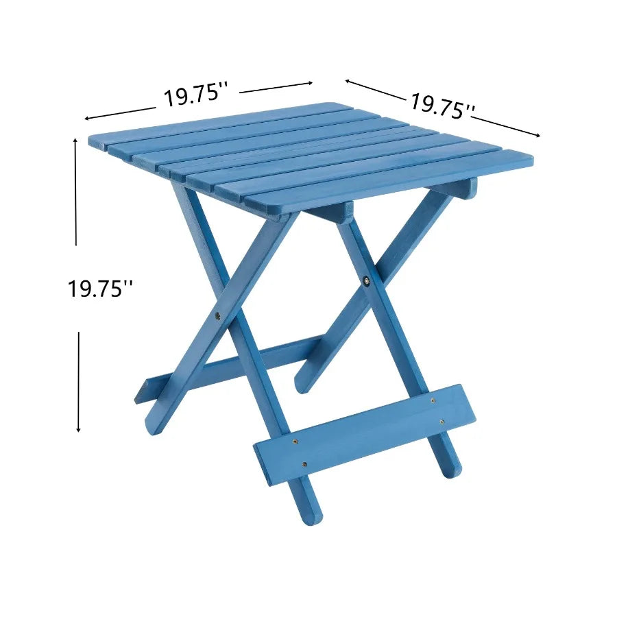 Folding Square Table Solid Wood Portable Space Saving Outdoor Table for Backyard Balcony Garden Camping Party Blue