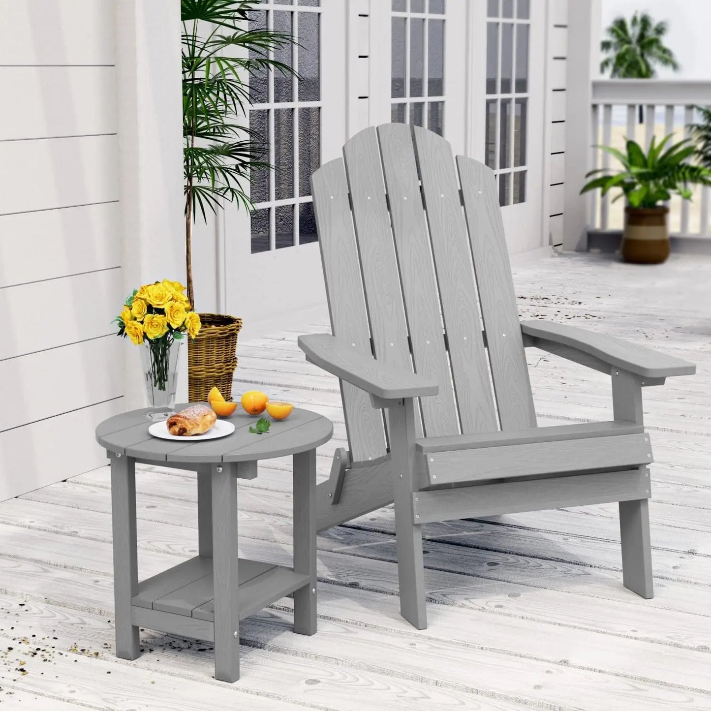 Round Outdoor Side Table Adirondack Table Two Pack Chairside End Tables With Storage Shelf Two Tier Plastic Patio Side Table Weather Resistant For Balcony Backyard Lawn Grey