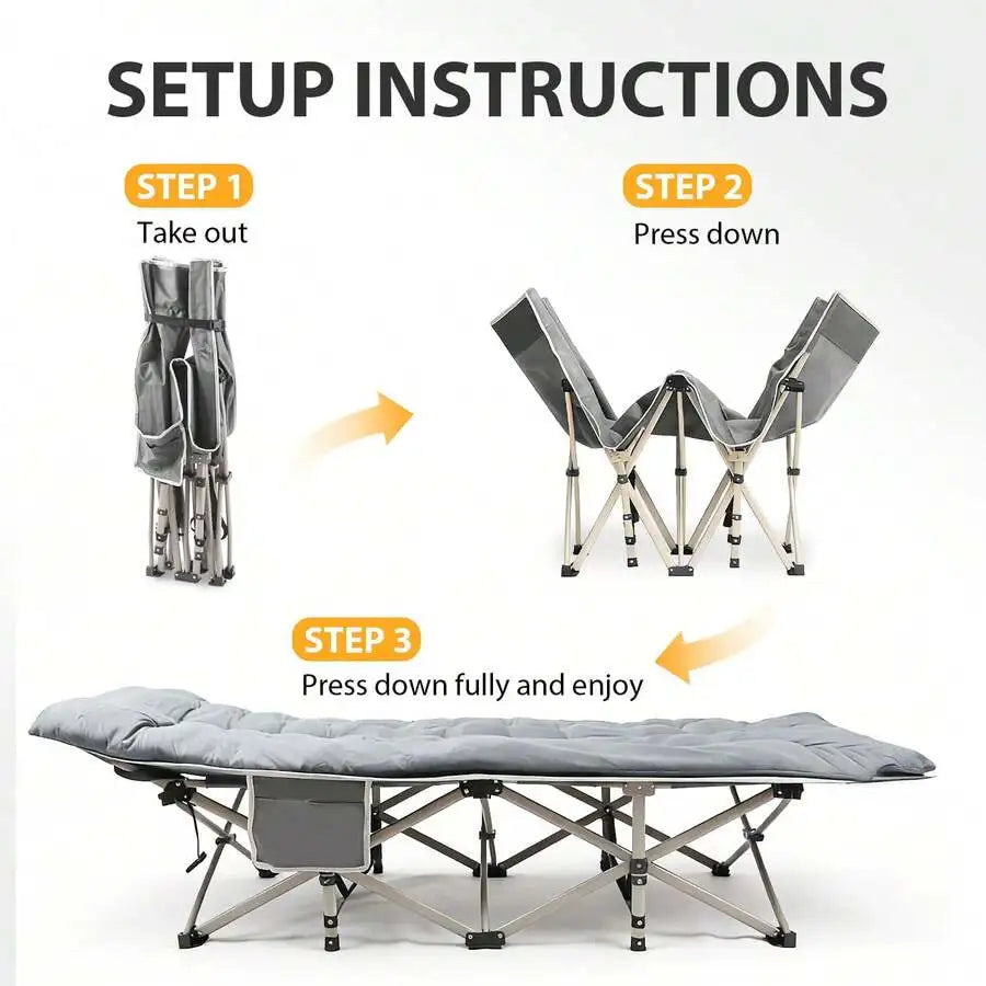 75 Inches Folding Camping Cot With Removable Cot Mattress For Adults Up To 500lbs, Portable Foldable Guest Bed, Durable Bed With