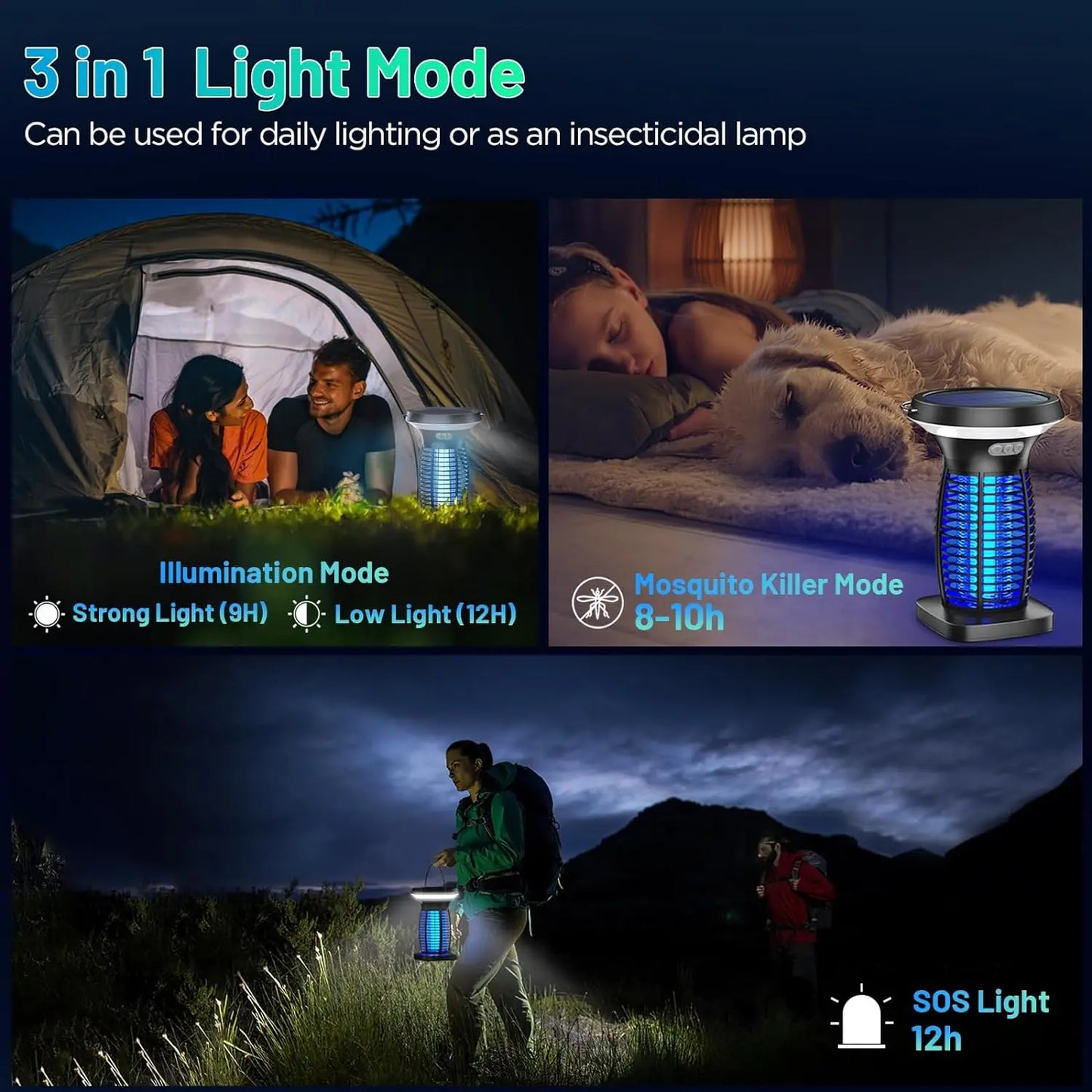 Solar Outdoor Bug Zapper For Mosquitoes Portable Rechargeable