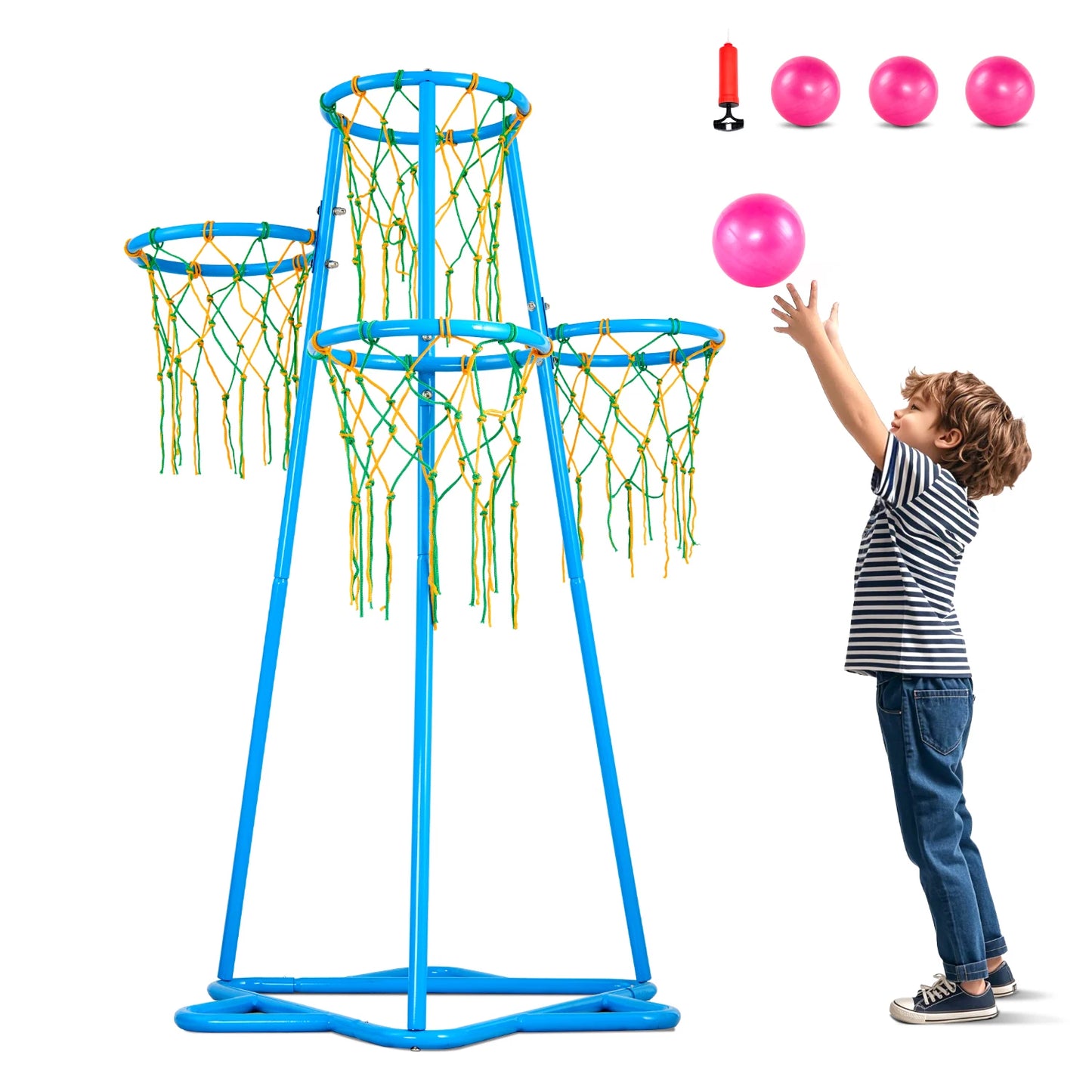 SucceBuy 4 Hoop Kids Basketball Hoop Stand Adjustable