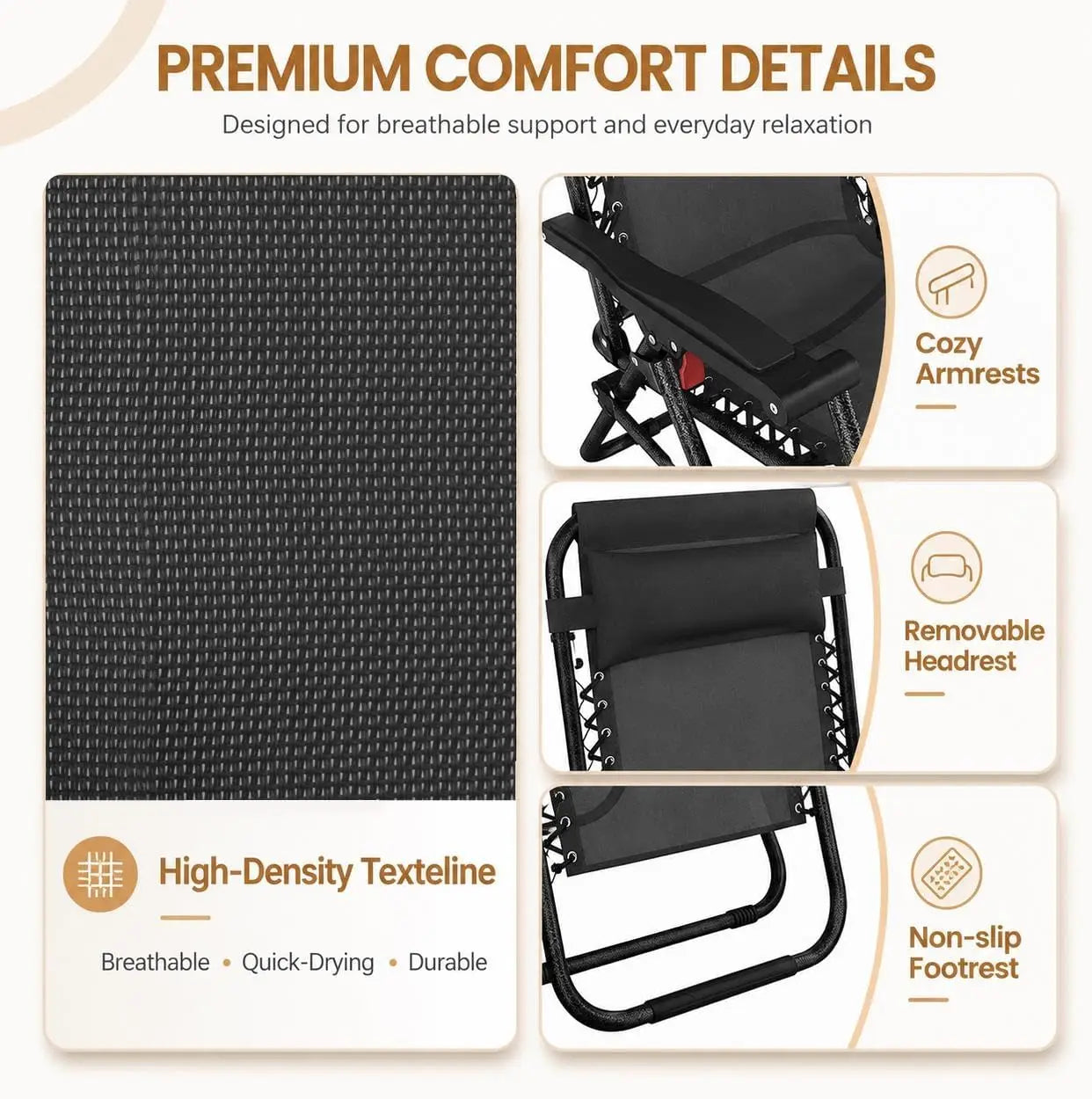 26 Inch Zero Gravity Recliners Set of 2 - Outdoor Folding Lounge Chairs with Pillows, Cup Holders & Carry Straps for Camping, Backyard, Beach