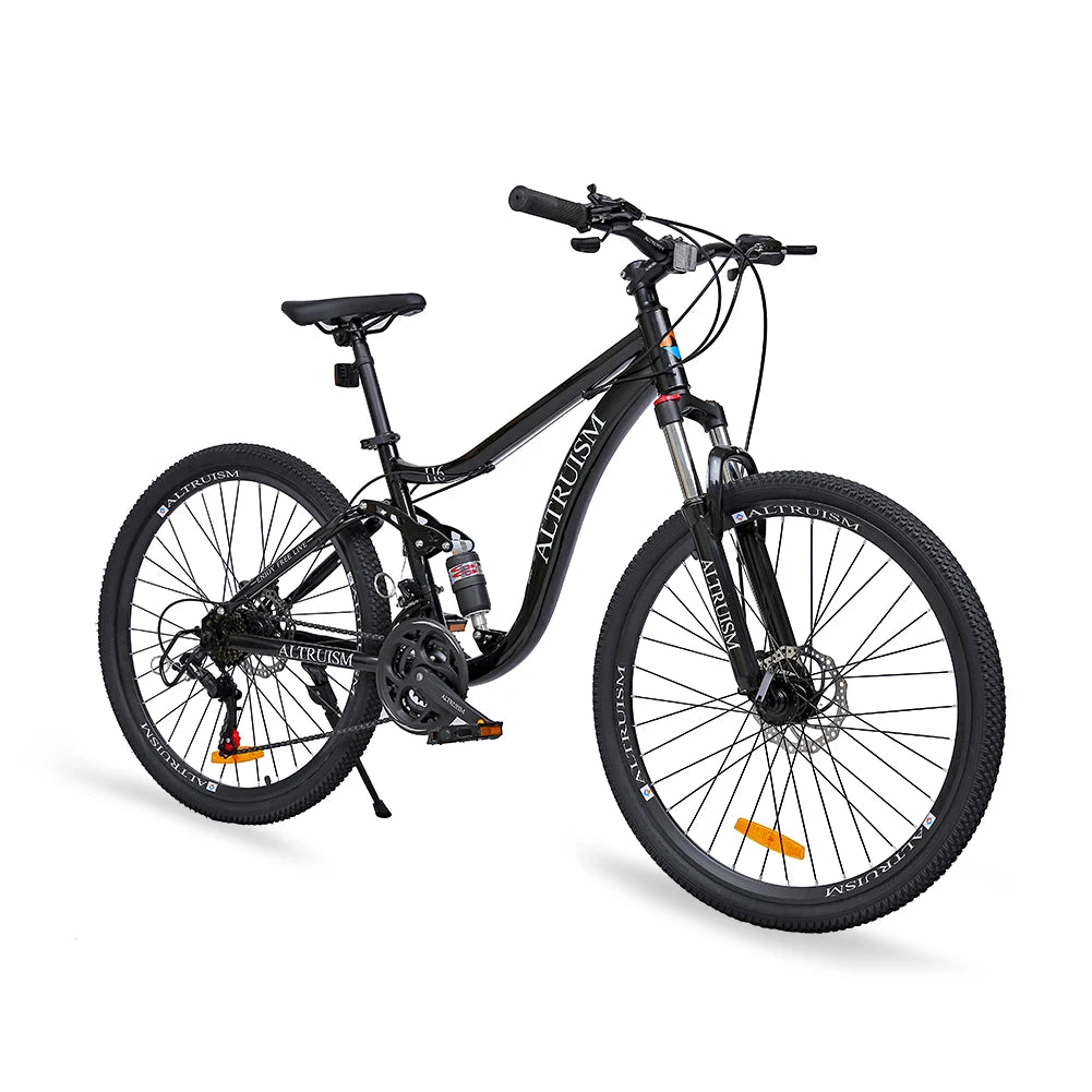 26 Inch 21 Speed Adult Bicycle Adjustable Full Suspension Mountain Bike,Dual Disc Brake High Carbon Steel Frame for Men Women