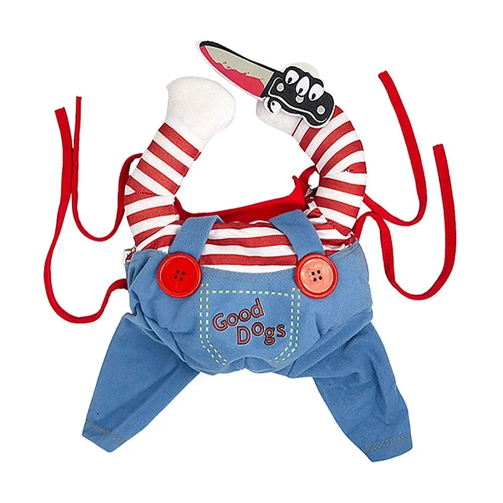 In Stock Halloween Chucky Doll Pet Costume, Funny 3D Upright Dog Cat Outfit, Cosplay Party Clothes for Small Medium Puppy Kitten
