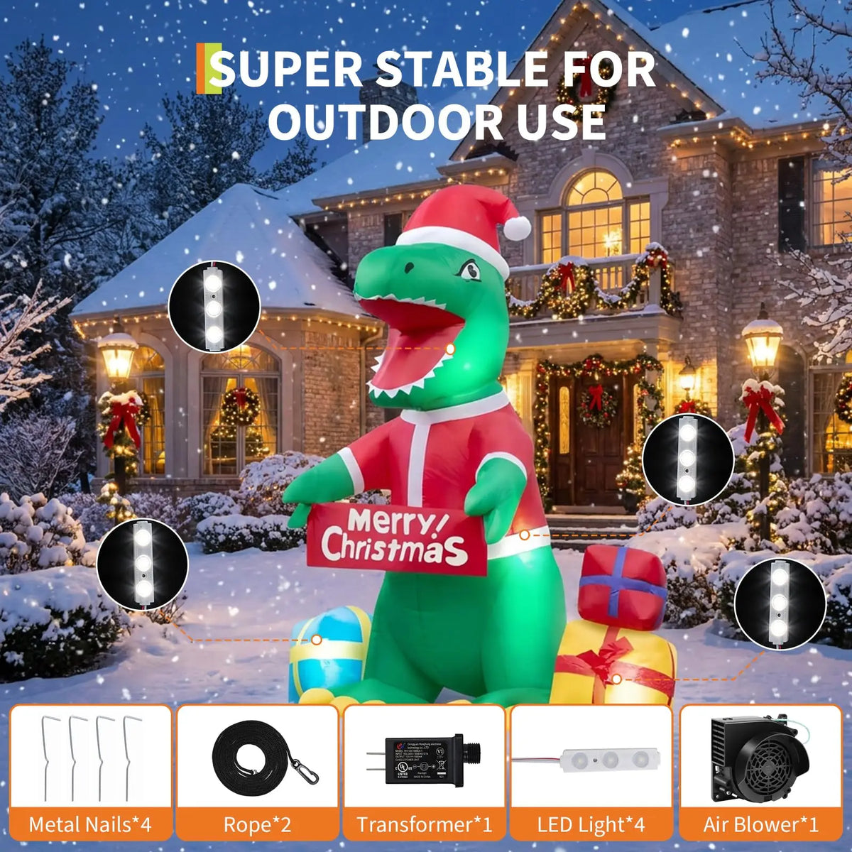 HiMiss Christmas Dinosaur Inflatable Yard Decoration with Led Lights