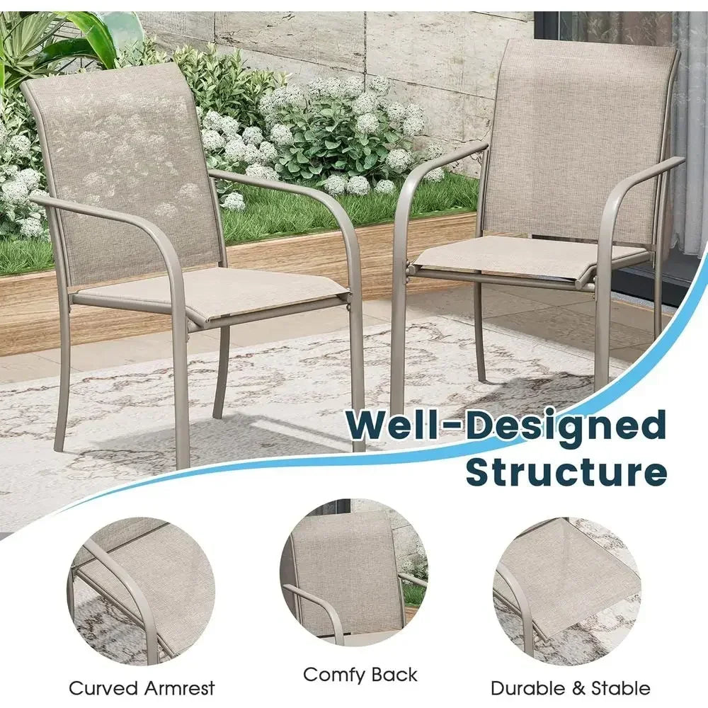 Outdoor Dining Set with Rectangular Wood Table Stackable Textilene Chairs