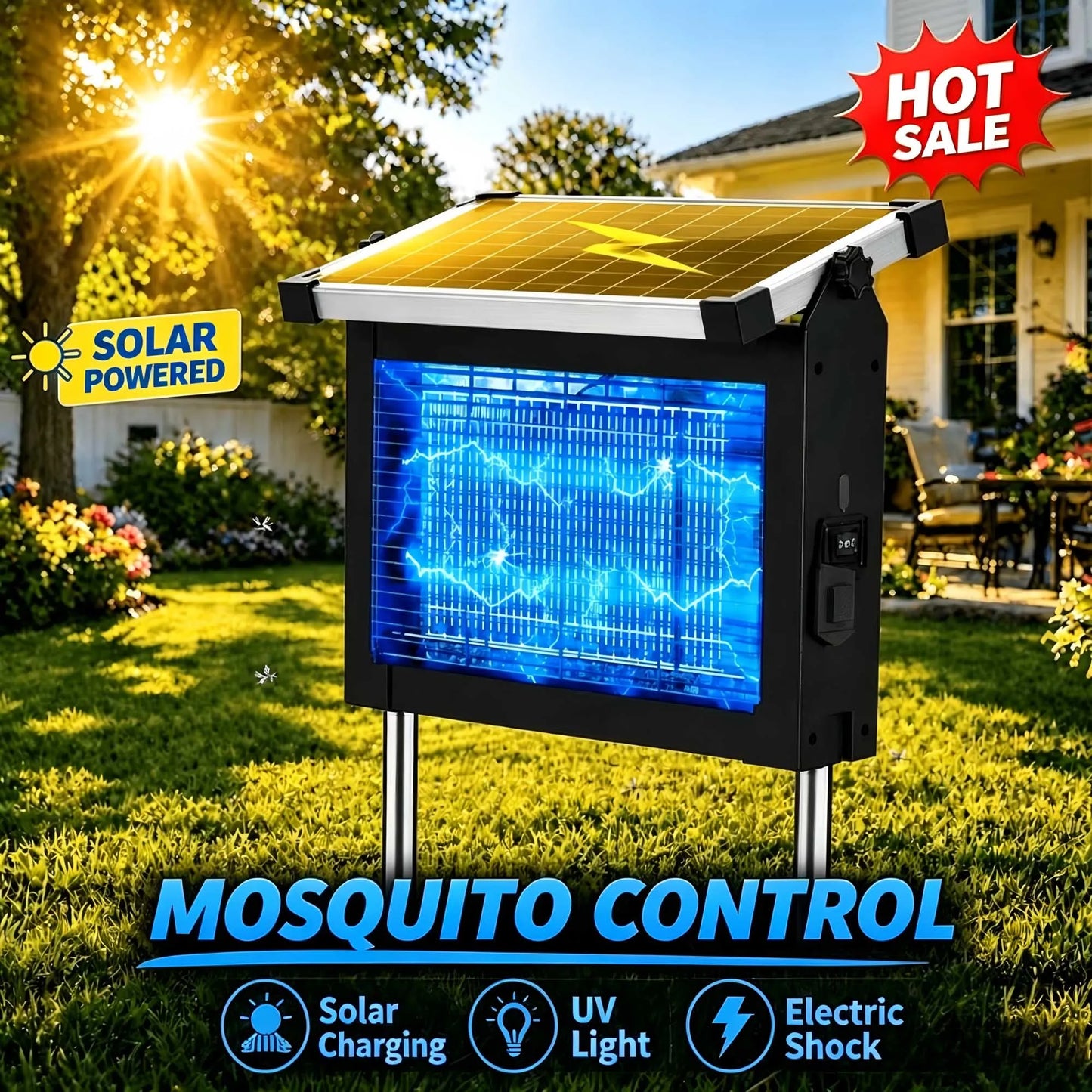 Solar Bug Zapper Outdoor 4500V Mosquito Killer for Garden Patio