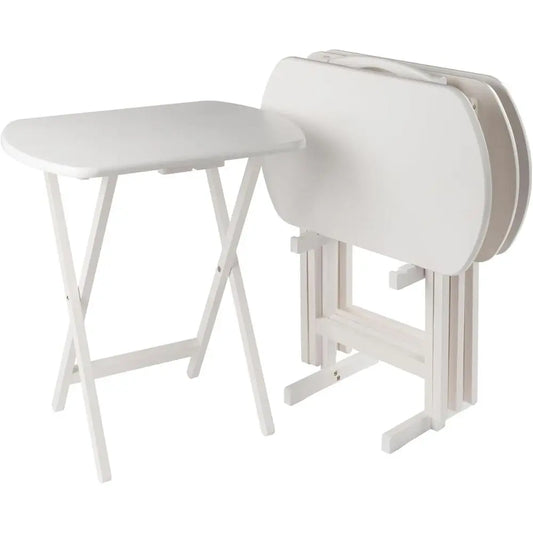 Oversized 4-Piece Snack Tables with Tray Stand - Portable, Space-Saving Side Tables in White