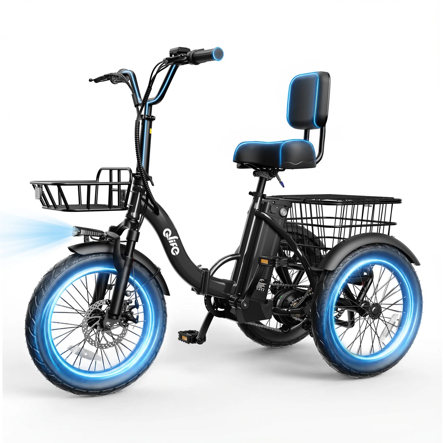 Qlife Triker 2.0 Folding Electric Trike, 1200W Motor 48V 10.4AH Removable Battery, 18''X3" Fat Tire Electric Tricycle, 18MPH Up to 50 Miles Etrike
