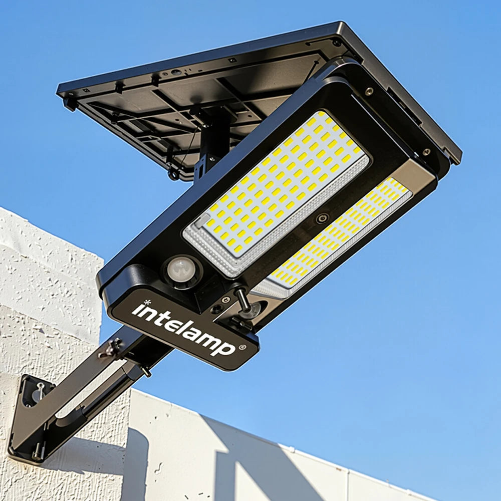 Intelamp 12500 mAh 3000 lm Outdoor Solar Street Lights Larger solar panel Two Motion sensors for garden Courtyard Walk Garage