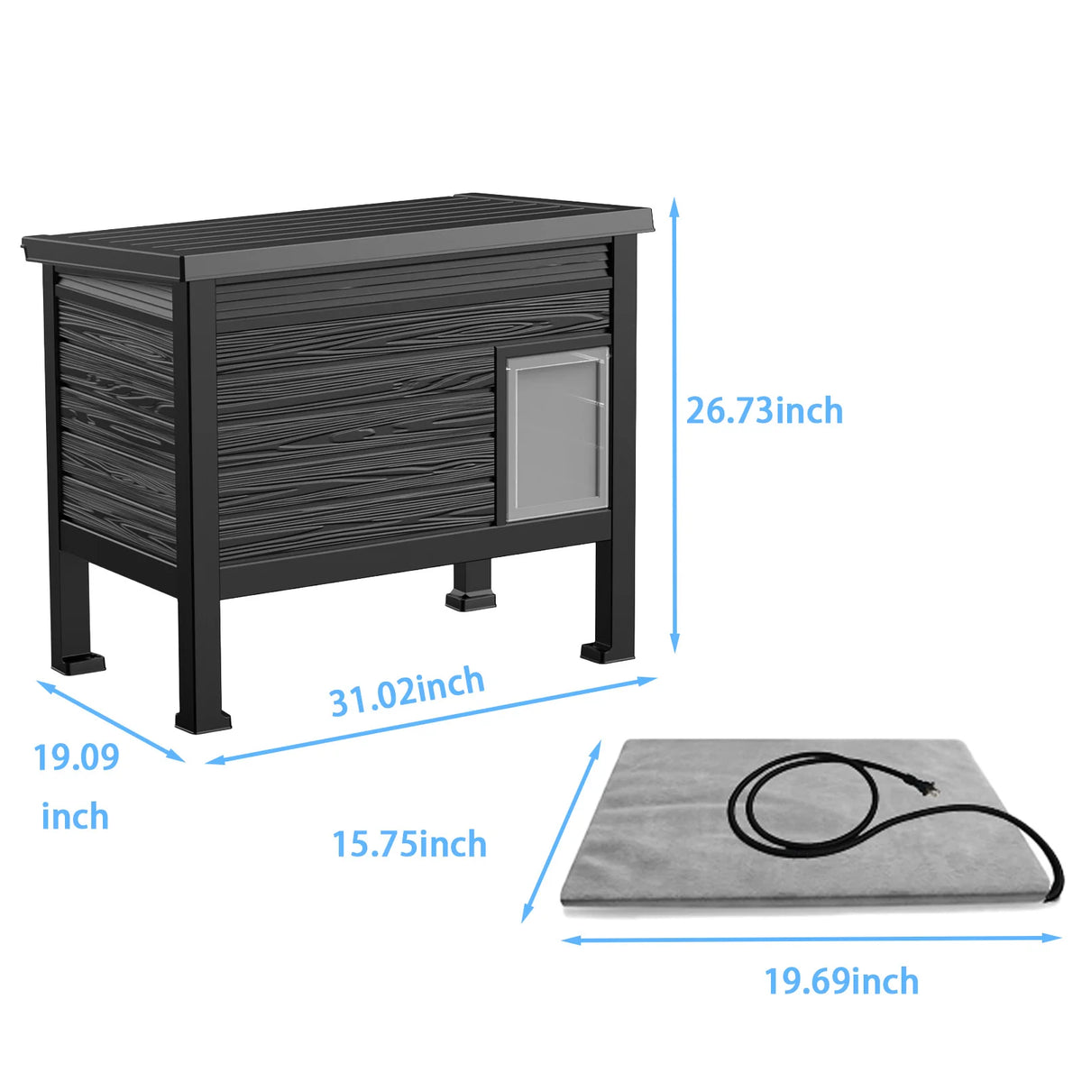 Weatherproof Plastic Elevated Cat House With Heating Pad