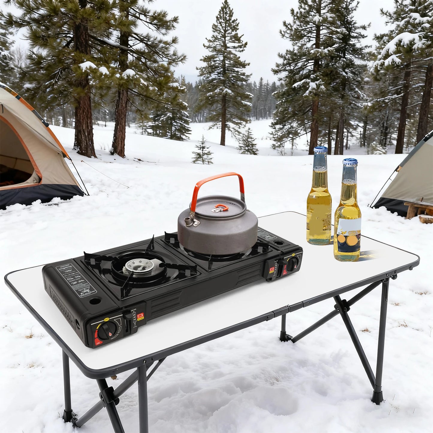 Portable Two Burner Camping Gas Stove With Baking Tray