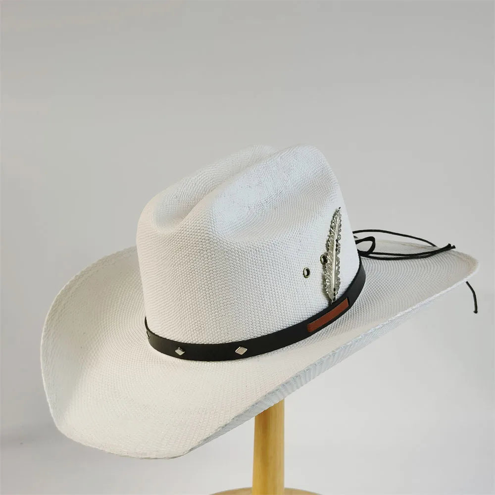 White Straw Cowboy Hat Summer Sun Protection Men Woman Summer Hat Casual Outdoor Sunshade Beach Straw Hat Fashion Cowboy chapéu