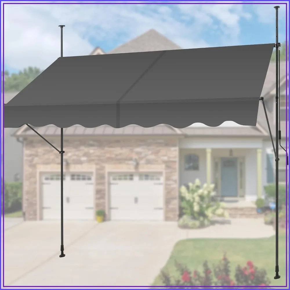 Manual Retractable Awning, 118-Inch Adjustable Sunshade for Patio Door, UV Protection Canopy for Backyard Garden Balcony - Gray