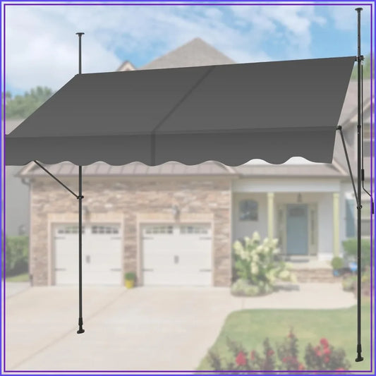 Manual Retractable Awning, 118-Inch Adjustable Sunshade for Patio Door, UV Protection Canopy for Backyard Garden Balcony - Gray