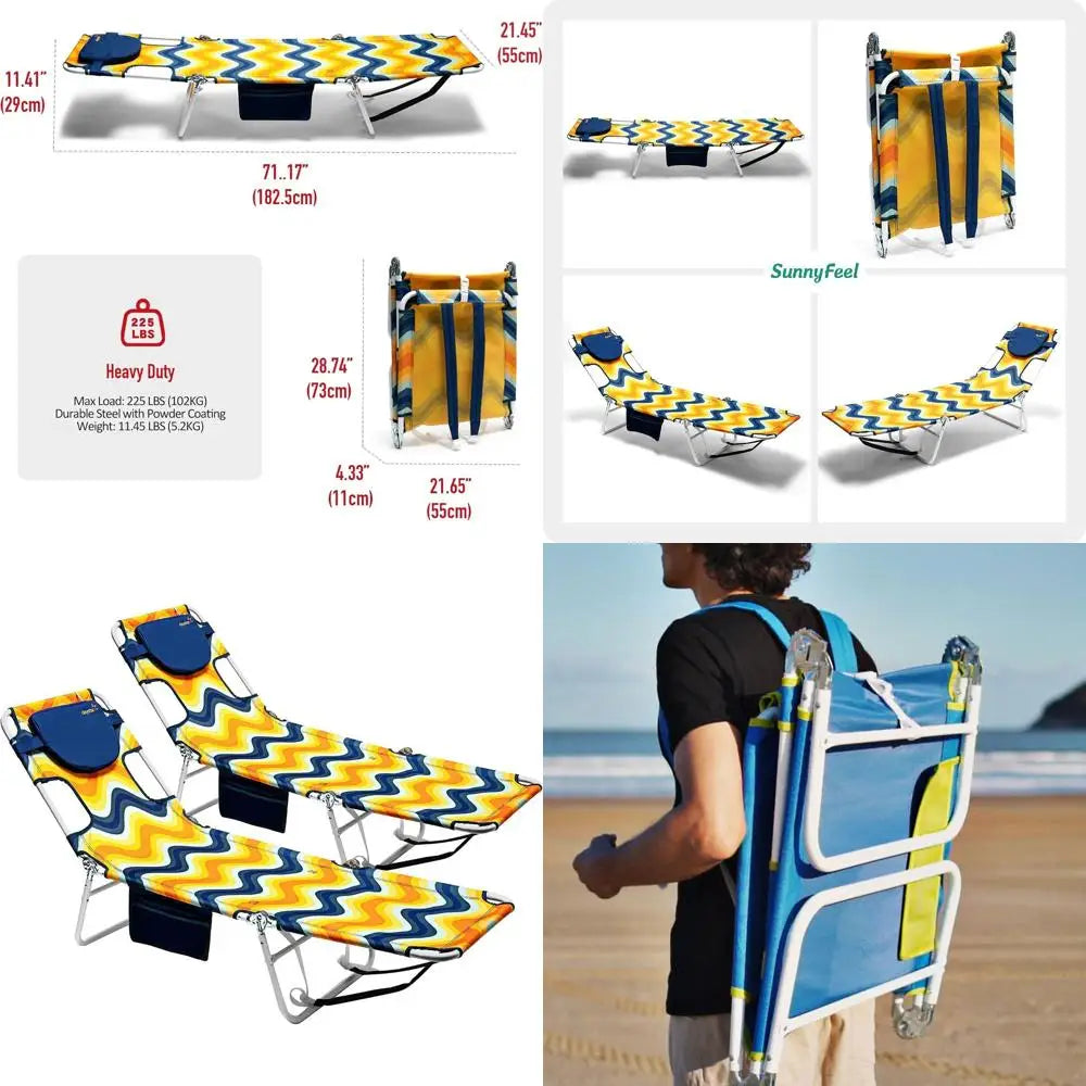 Beach Lounge Chair, Backpack Reclining Beach Chairs Lay lat, Sun ace Down Tanning Chair, olding Camping Chairs Portable Camp Cot