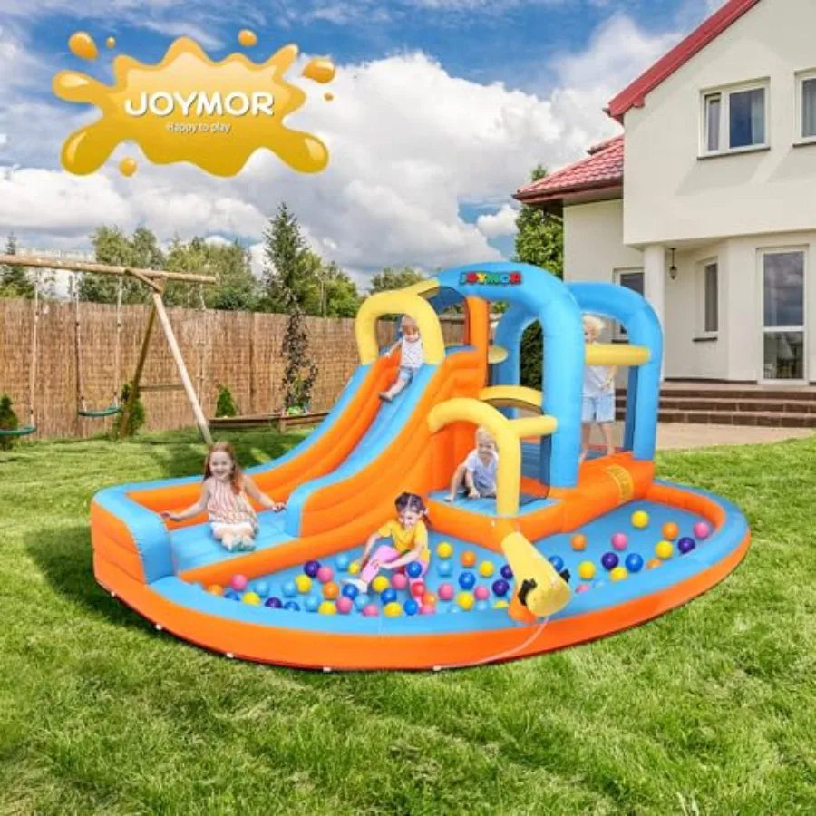5-in-1 Iatable Water Slide Park, Water Bounce House w/Air Blower, Climbing Wall, Double Jump Area, Splash Pool, Water Cannon, W