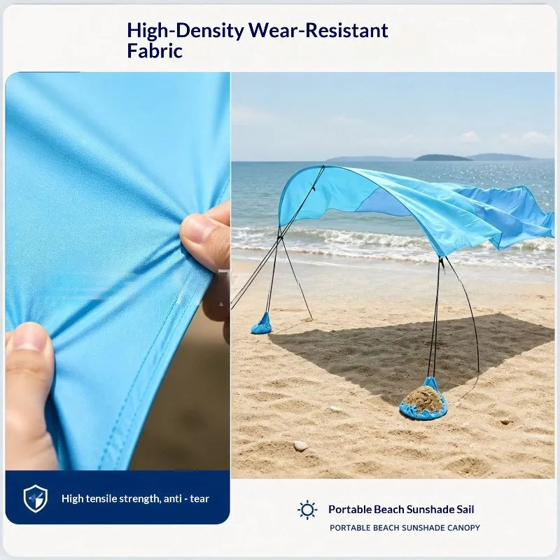 Tool-free Beach Sun Shade Sail Tear-resistant Fabric Sandbag Anchors UV Proof Beach Camping Casual Travelers