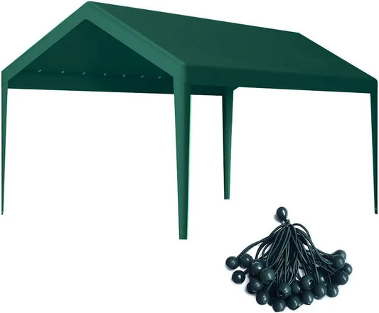 Carport Replacement Cover, Heavy Duty Car Tarp Canopy Tent Garage Top Shelter Fabric With Leg Pole Skirts And Ball Bungees, Waterproof UV Resistant Outdoor Vehicle Parking Roof Top, Green