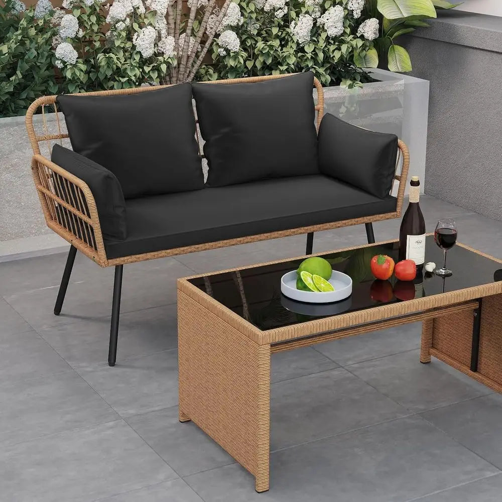 Outdoor Wicker Loveseat With Cushions For Patio And Poolside