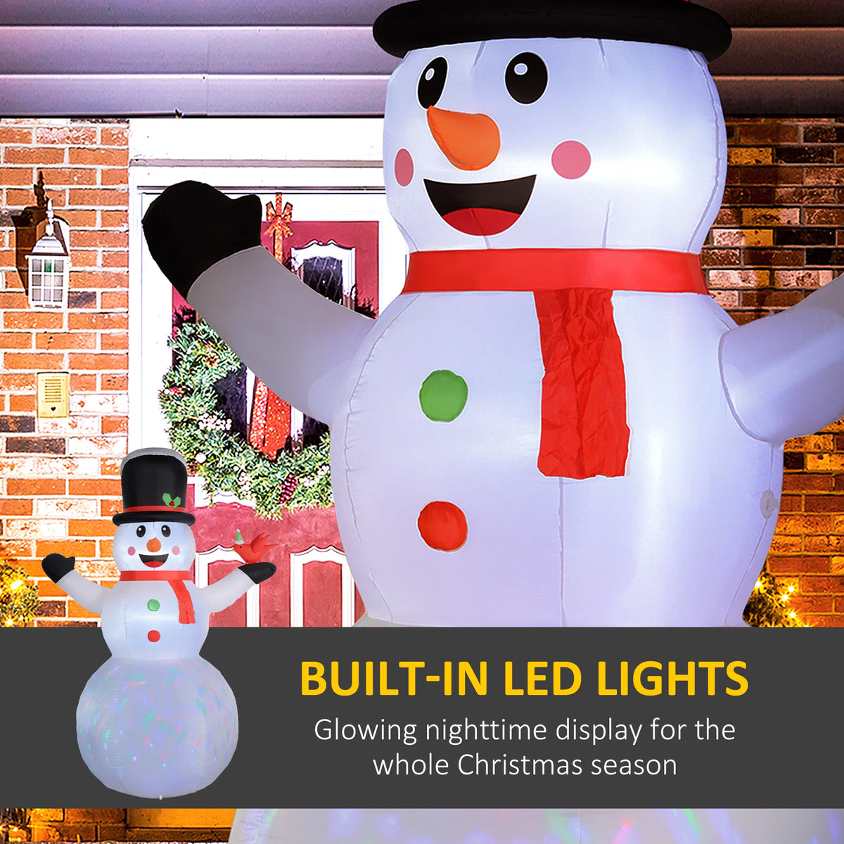 Outsunny Christmas Decorative Inflatable Snowman With Led Lights