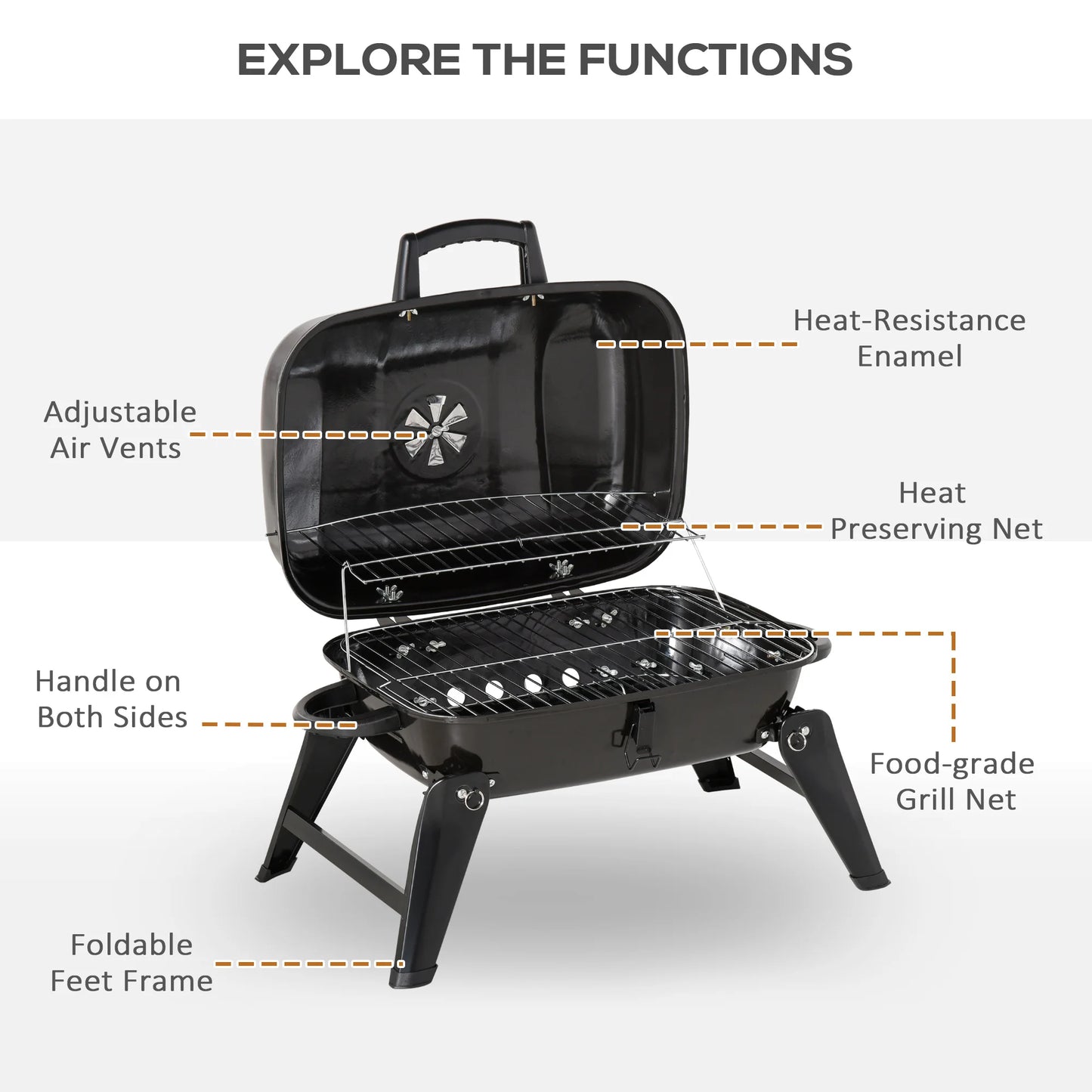 Outsunny Portable Tabletop Charcoal Grill For Camping Barbecue