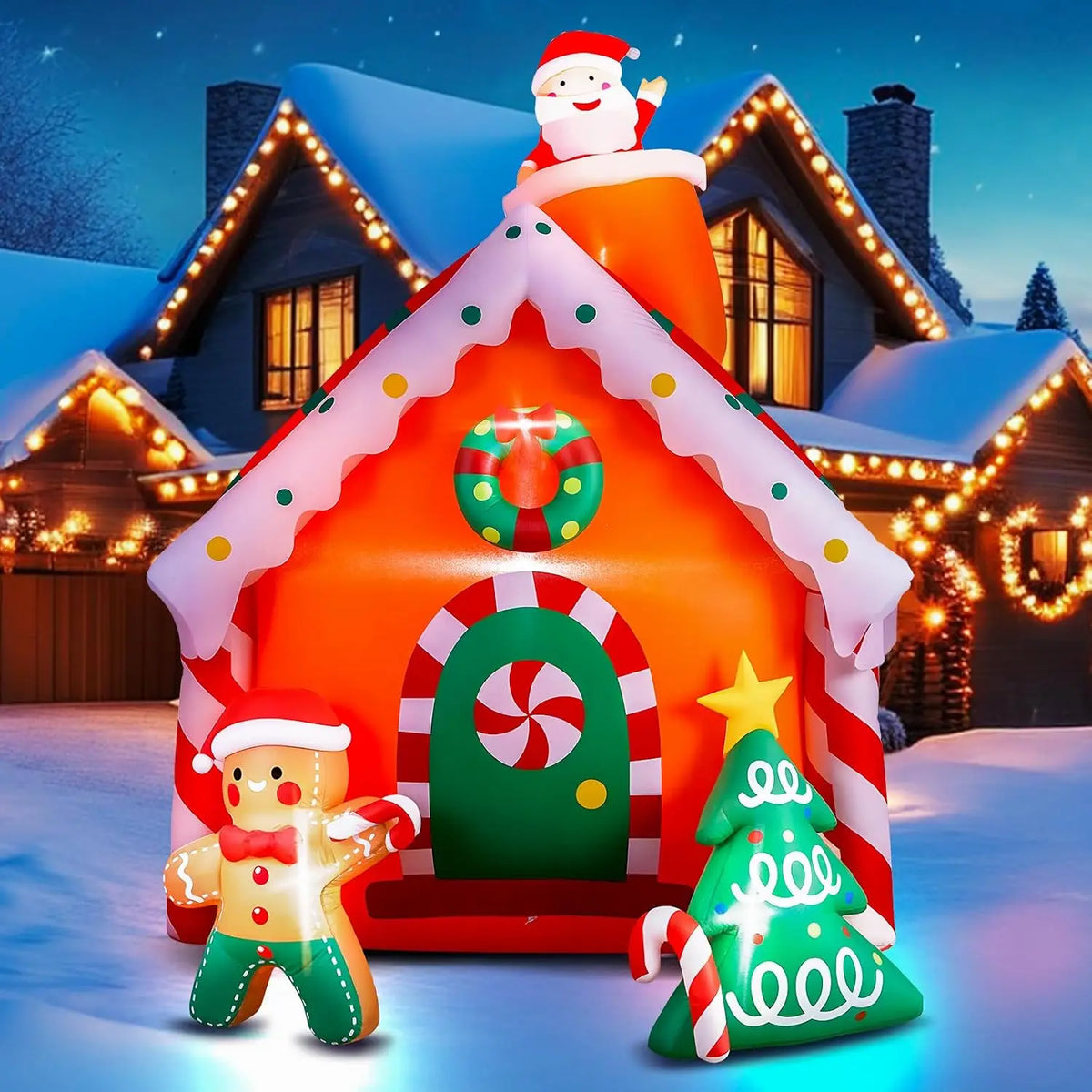 Christmas Inflatable Gingerbread House With Led Garden Lights