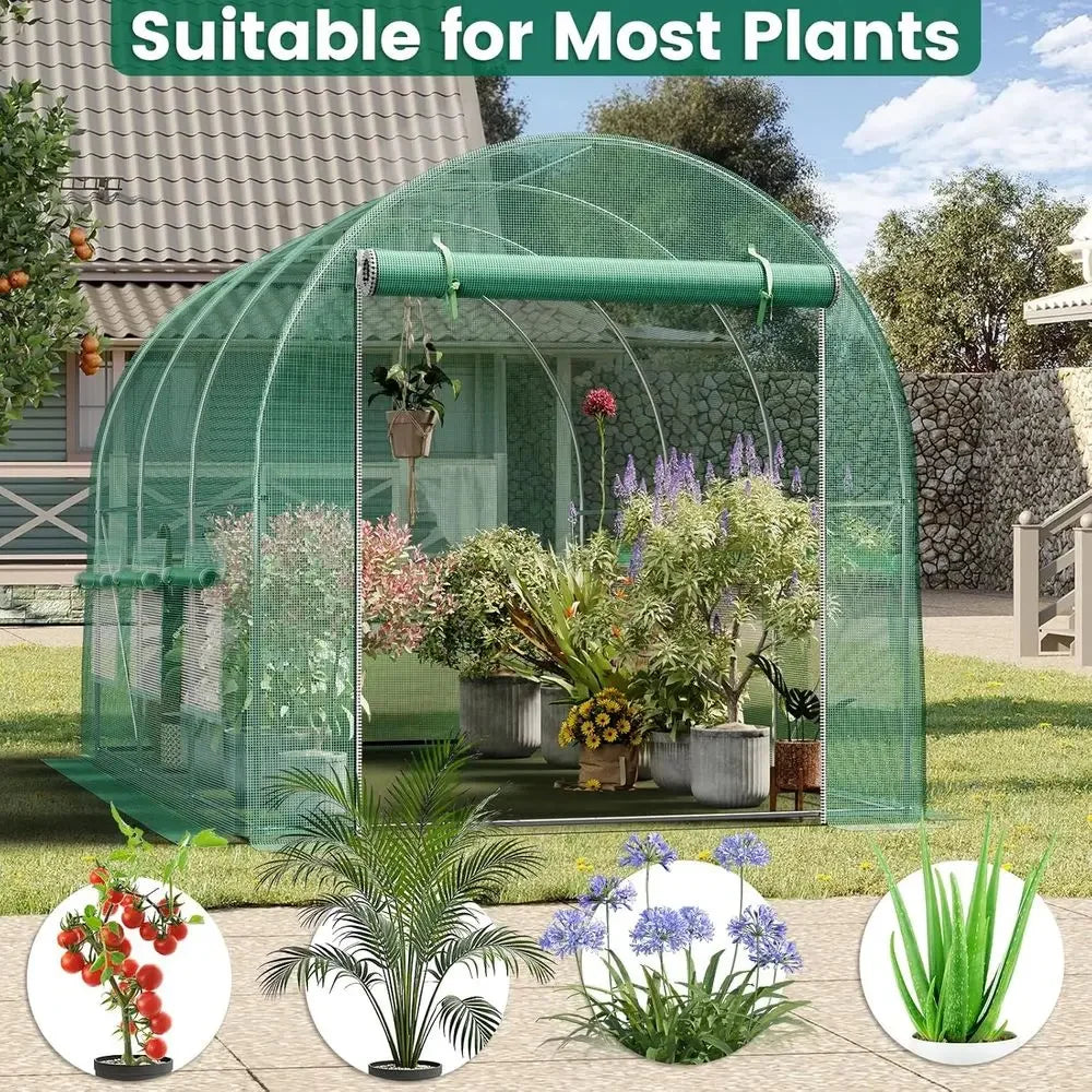 13x8x7ft Walk-in Greenhouse with 6 Ventilated Mesh Windows, Outdoor Plant Hoop House