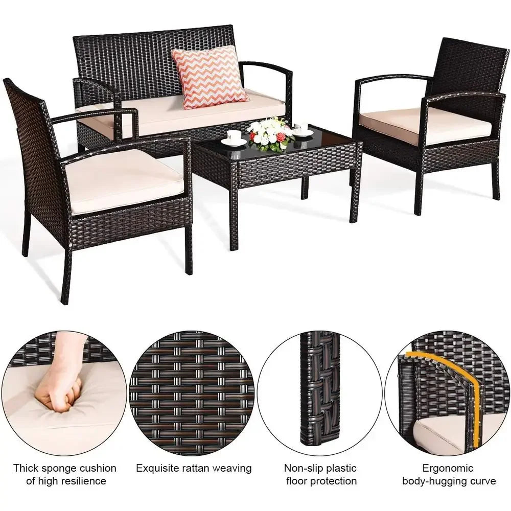 Modern Four Piece Outdoor Patio Furniture Set With Coffee Table