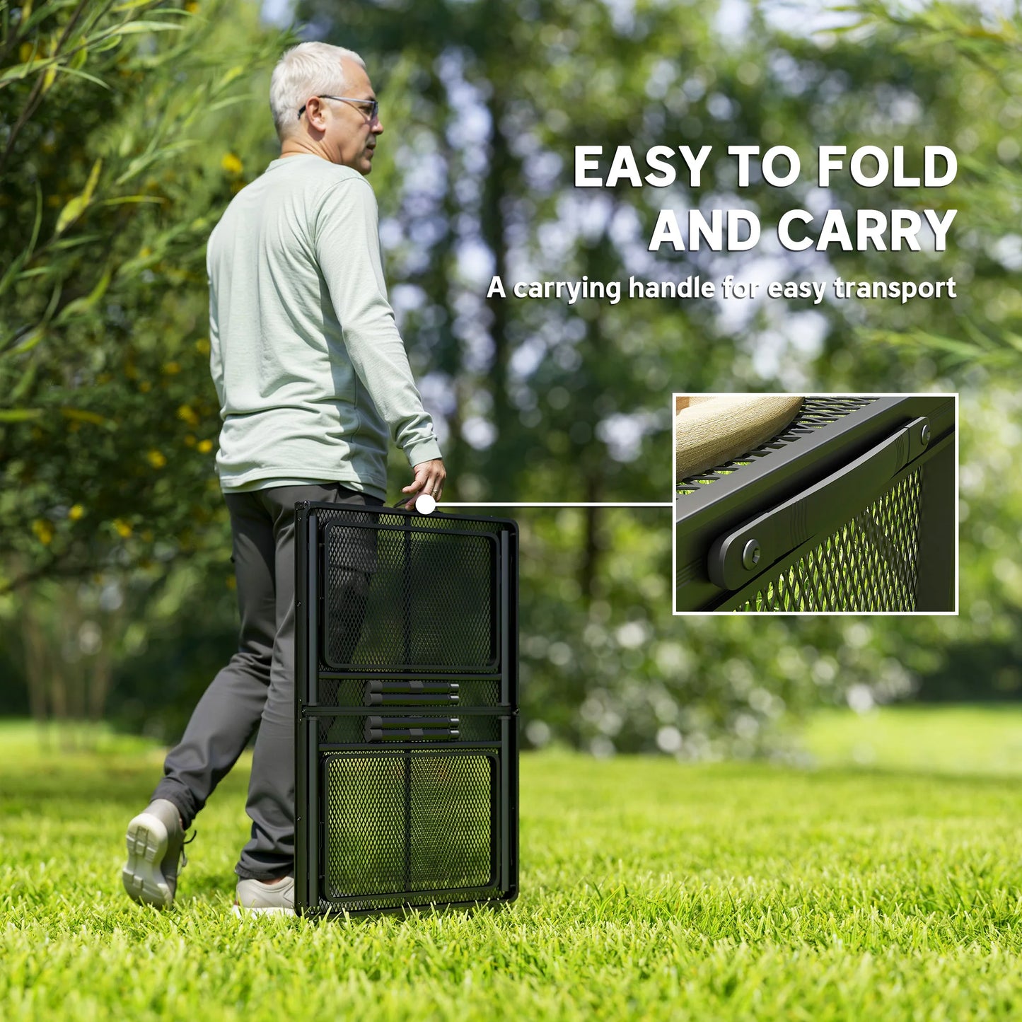 Folding Grill Table, 4.5ft Portable Camping Table W/ Wing Panels