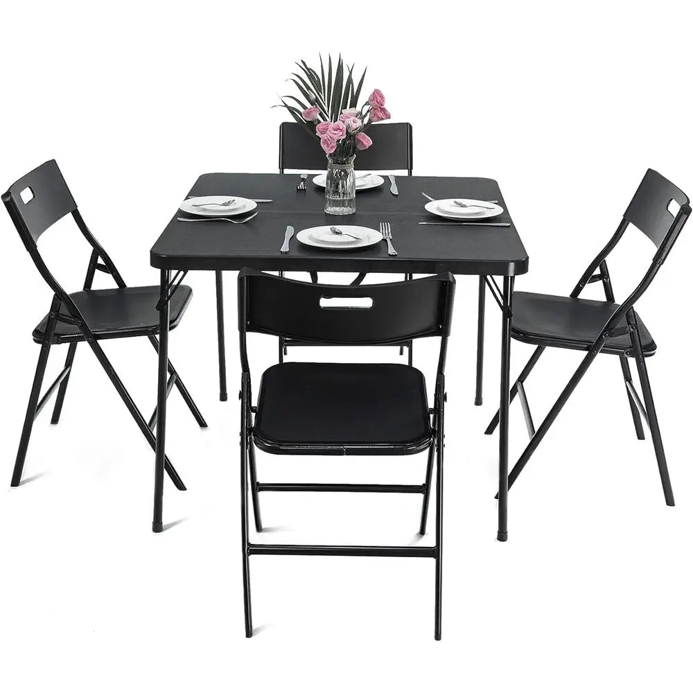 Folding 35 Square Card Table and 4 Chairs Set for Dining, Indoor/Outdoor Use and Camping Games