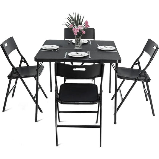 Folding 35 Square Card Table and 4 Chairs Set for Dining, Indoor/Outdoor Use and Camping Games