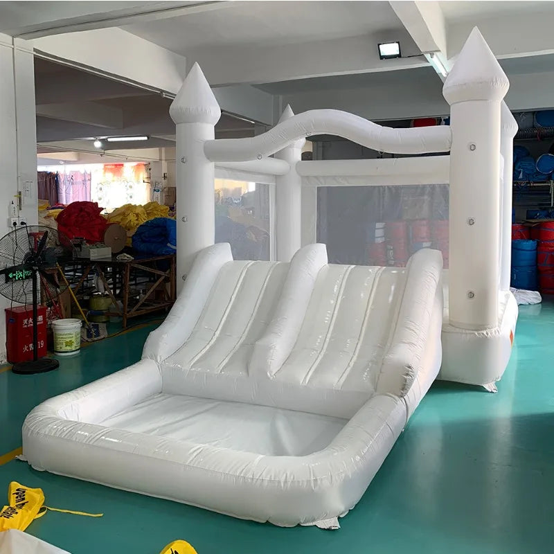 Inflatable Bounce House White Jumping Castle With Ball Pool Slide Children Birthday Party Decoration Gift Wedding Bouncy Castle