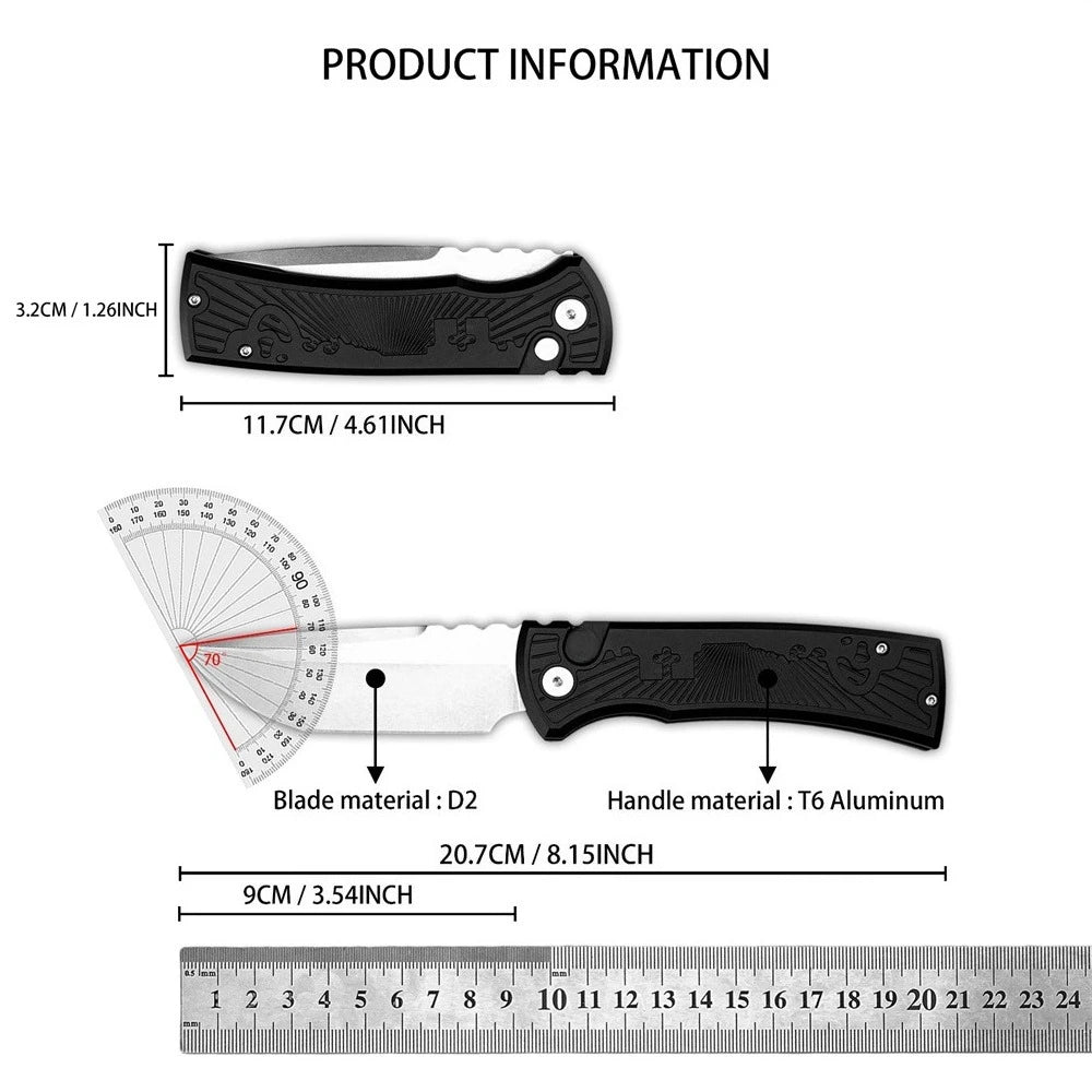 Luxury Folding Knife with Engraved T6 Aluminum Handle 4 Colors Available Mirror Polished Wide Utility D2 Blade, Smooth One-hand Side Opening Lock Pocket Clip for Daily EDC Great Protable Knife for Camping Hiking, Collection a