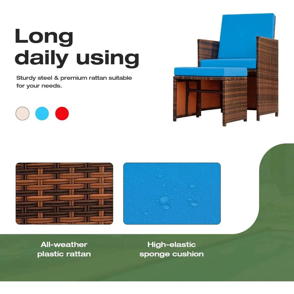 4 Piece Patio Wicker Furniture Set With Cushioned Chairs And Ottomans
