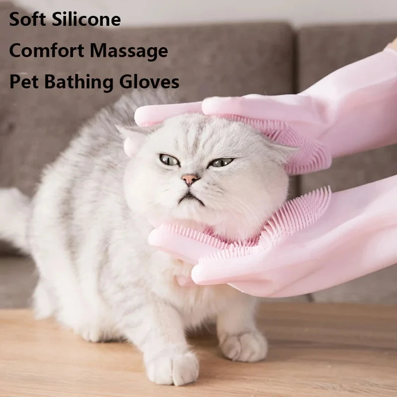 Silicone Pet Grooming Cleaning Gloves For Dogs And Cats