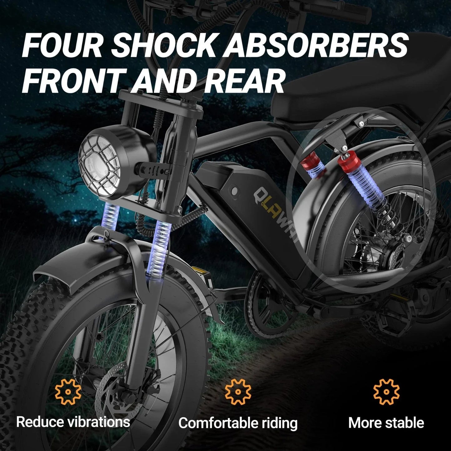 48V 18Ah Off-road Electric Bike for Adults Electric Dirt Bike 20" Fat Tire 70 Miles Max Range 1500W Peak Motor up to 31MPH Speed off-road E-BIKE