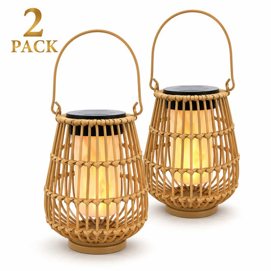 Solar Rattan Lanterns 2 Pack, Waterproof Glow for Gardeners